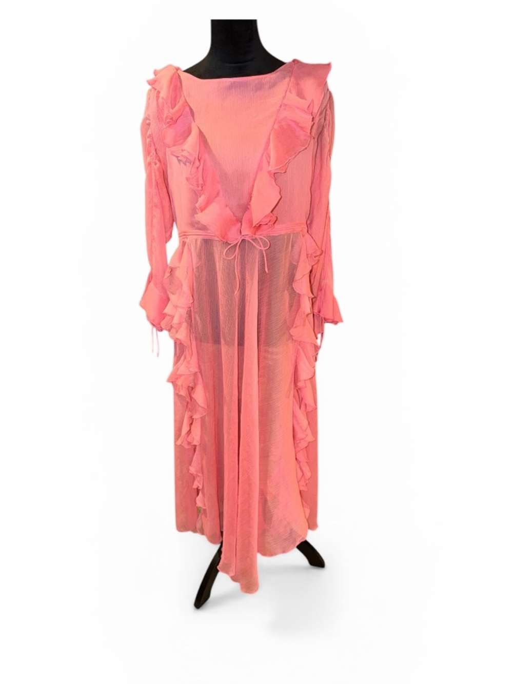 NWT Women's Long Sleeve Ruffle Maxi Dress - Pink